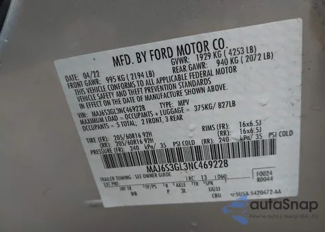 2022 Ford Ecosport Se из США, поврежденный, VIN MAJ6S3GL3NC469228